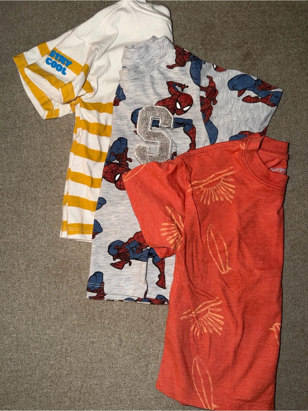 2T Boys T-Shirts- (3) Spider-Man, Coral Floral and Yellow Stripe Tee
